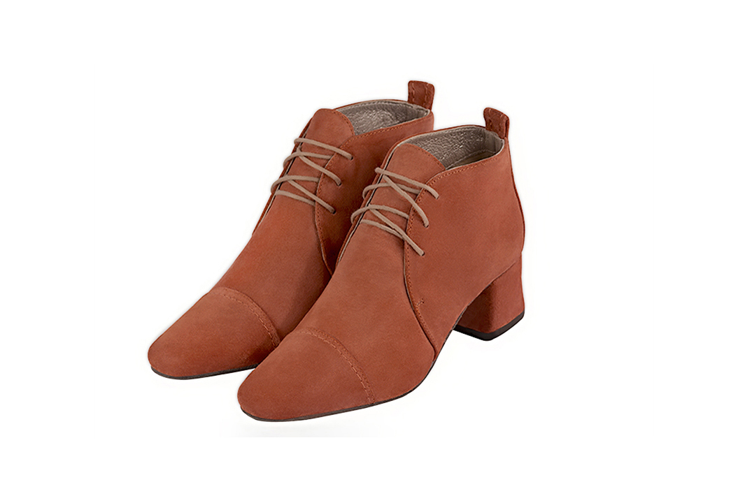Terracotta orange matching ankle boots and bag. View of ankle boots - Florence KOOIJMAN